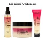 Kit Porán Cereja e Champagne Body Splash160ml, Hidratante 145g Esfoliante 240g